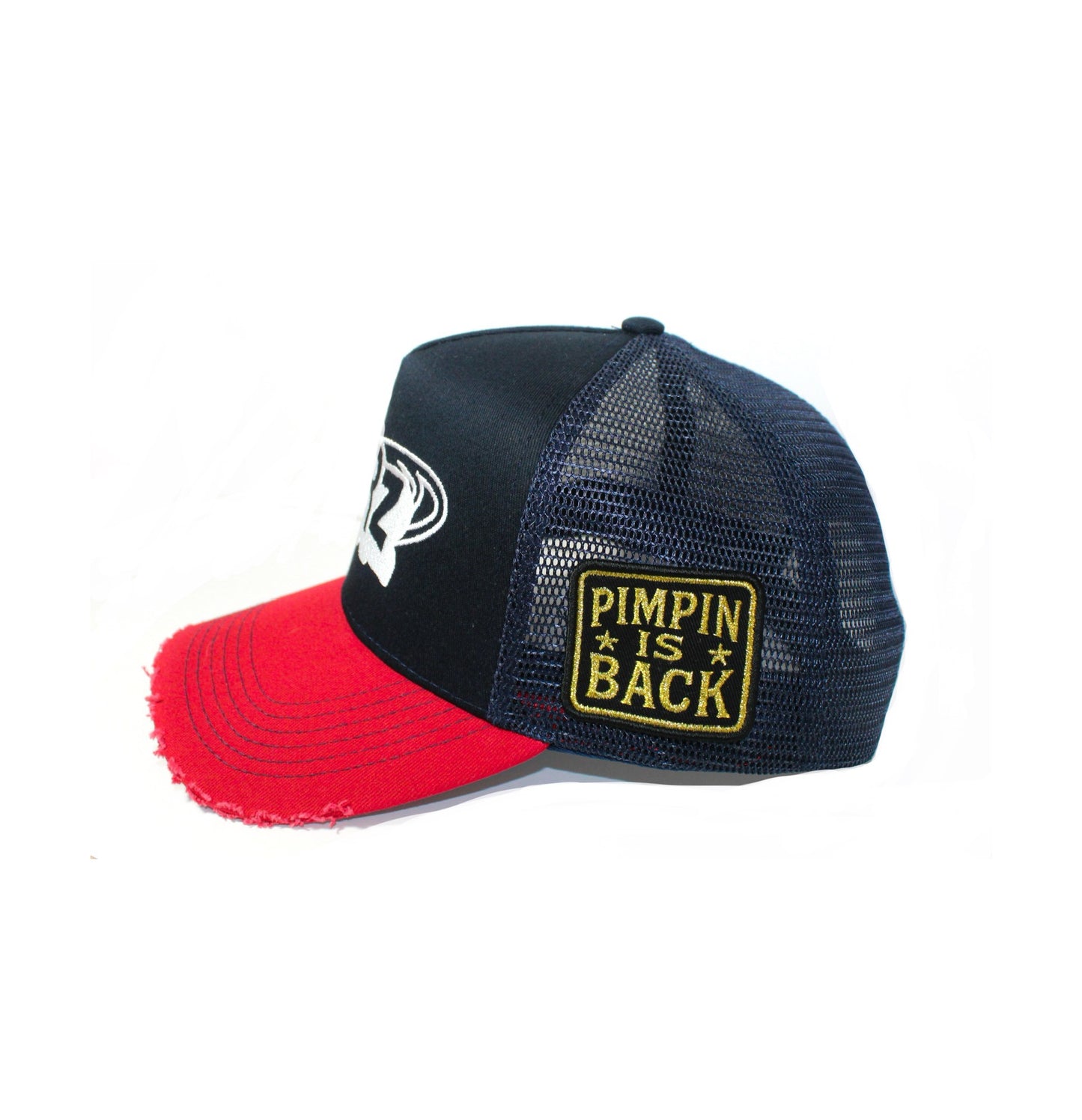 SWEATEARZ “Pimpin’ Is Back” Navy Blue Trucker Hat