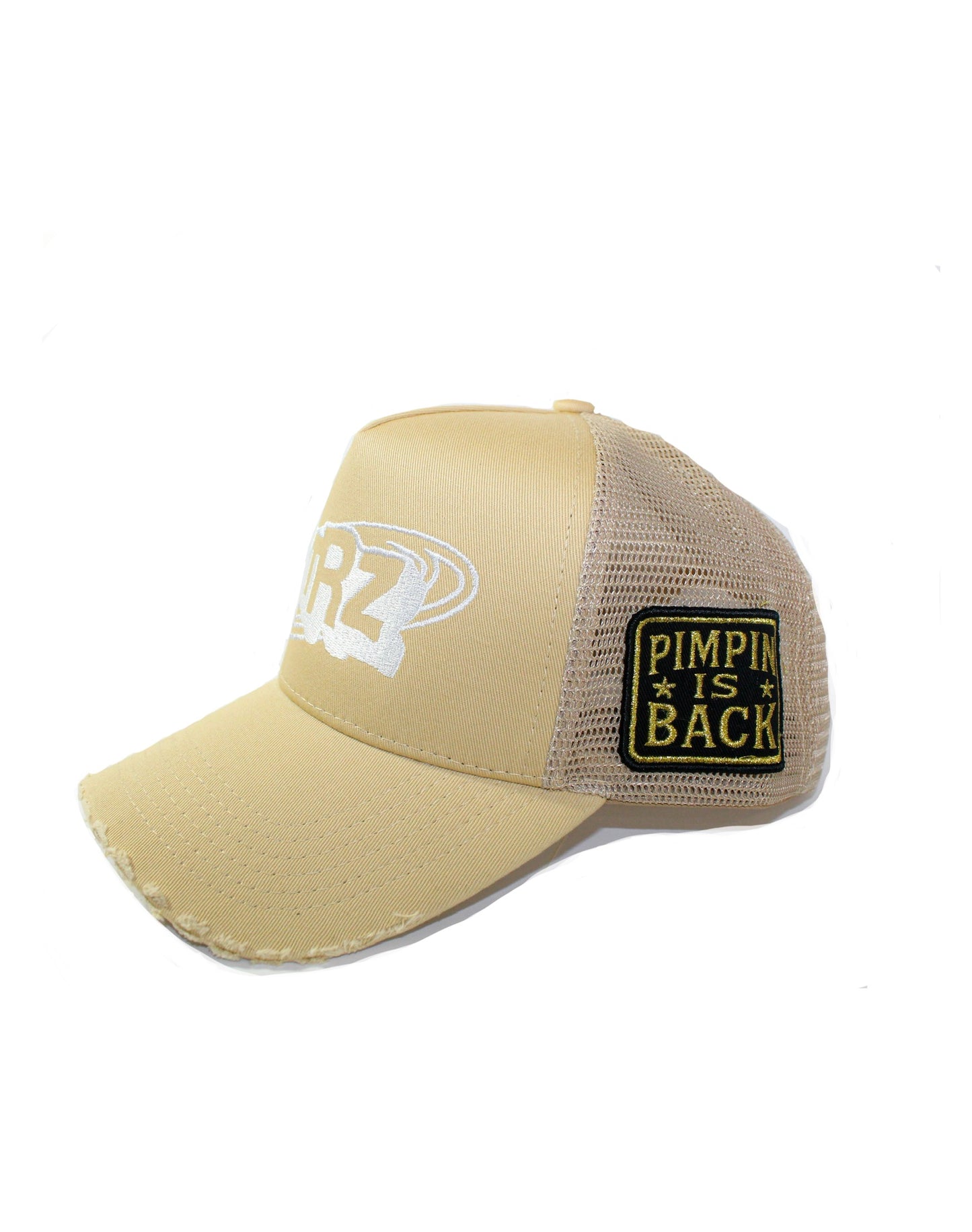 SWEATEARZ “Pimpin’ Is Back” Tan Trucker Hat